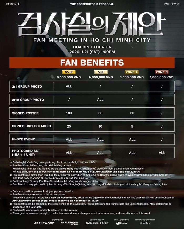 Sơ đồ, giá vé, quyền lợi tương ứng của fan meeting "Lời Đề Nghị Của Công Tố Viên".