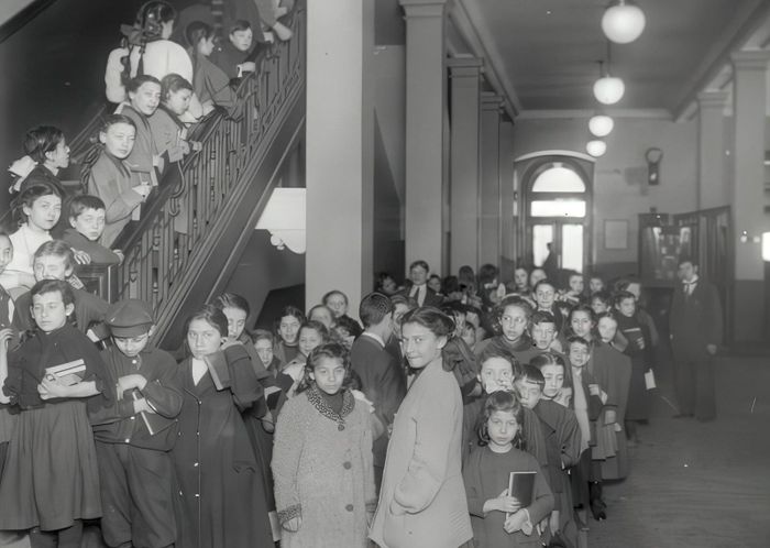  Các em nhỏ tại Thư viện Seward Park xếp hàng sau giờ học để vào phòng đọc. Ảnh: Andrew Carnegie Foundation. 