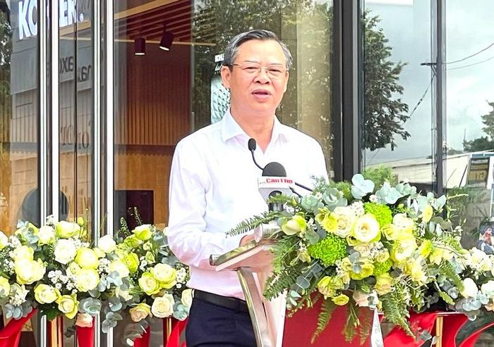 Chủ tịch UBND TP. Cần Thơ Trương Cảnh Tuyên phát biểu tại Lễ khánh thành Trung tâm Kinh doanh vật liệu xây dựng Rita Võ - Ảnh: chinhphu.vn/Lê Sơn