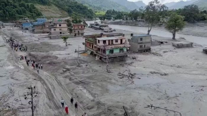 Khu vực Nuwakot, Nepal tan hoang sau trận lũ quét ngày 26/8. (Ảnh: Tân Hoa Xã)