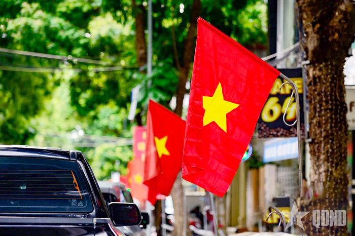 Sắc đỏ của cờ Tổ quốc tạo điểm nhấn trên các tuyến phố phường Hạc Thành.