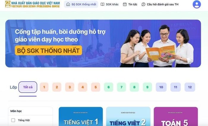 Giao diện màn hình khi truy cập https://taphuan.nxbgd.vn