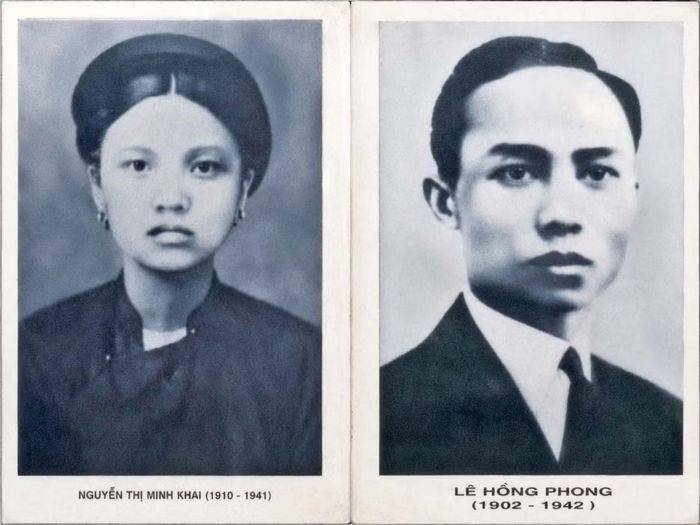 Chân dung nhà cách mạng Nguyễn Thị Minh Khai và cố Tổng Bí thư Lê Hồng Phong.