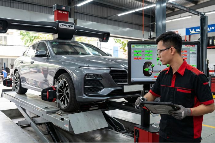 Căn chỉnh thước lái là quá trình kiểm tra và điều chỉnh các góc hình học của bánh xe. Ảnh: Thế giới vỏ xe VNBG