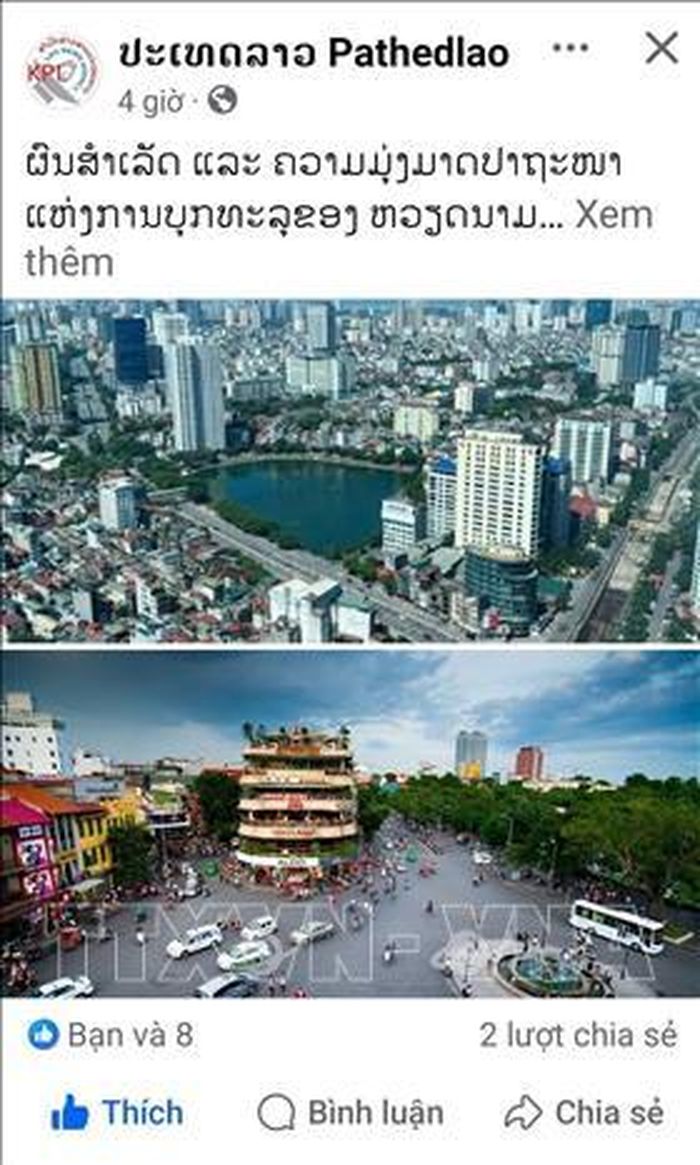 Bài đăng trên trang Facebook chính thức của tờ Pathetlao. Ảnh: TTXVN phát