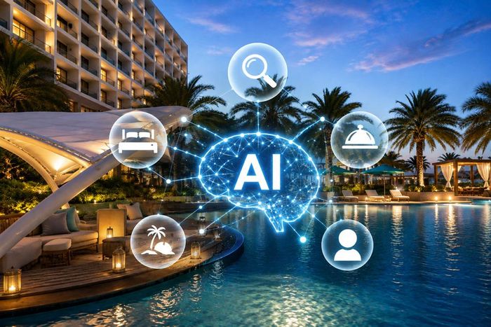 AI đang làm thay đổi cách khách du lịch tìm kiếm, lựa chọn và trải nghiệm dịch vụ khách sạn. Ảnh: AI tạo.