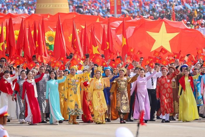 Khối diễu hành Ngành Văn hóa - Thể thao trong dịp Đại lễ A80 năm 2025. Ảnh: VGP/Nhật Bắc.