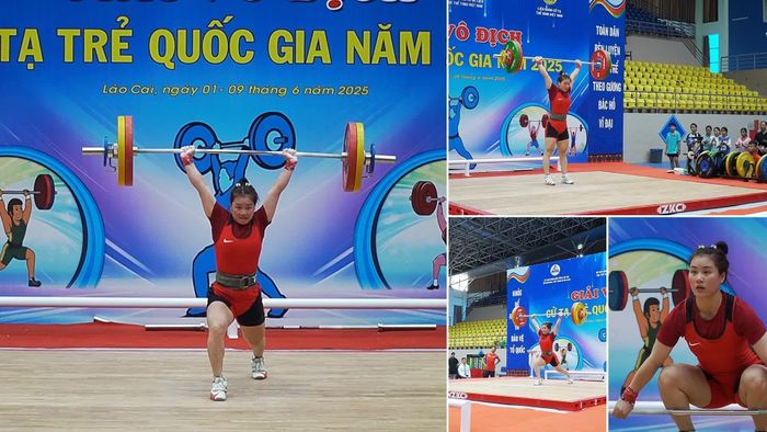 Vận động viên Hà Thị Xiến thi đấu tại Giải Vô địch Cử tạ trẻ quốc gia năm 2025 ở Lào Cai.