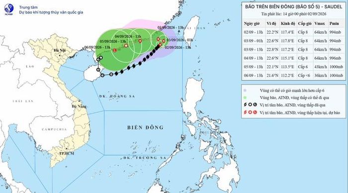 Bão số 5 sẽ suy yếu thành áp thấp nhiệt đới vào ngày 5/9.