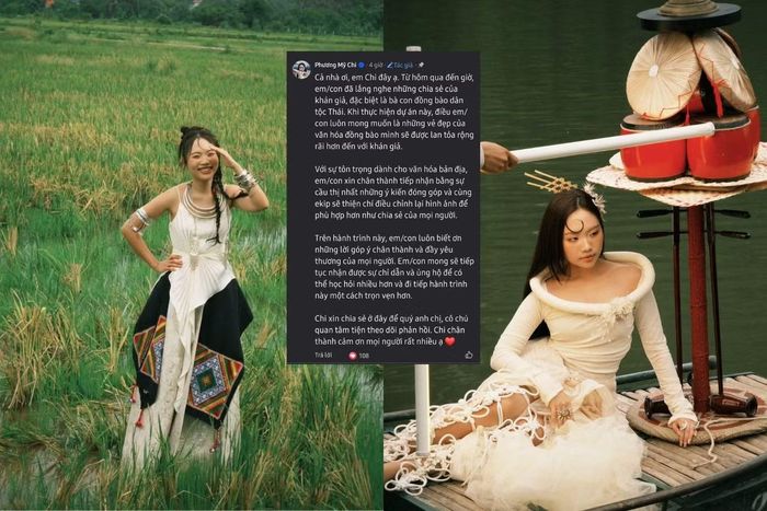 Phương Mỹ Chi tiếp nhận góp ý của khán giả về vấn đề trang phục, gỡ bức ảnh gây tranh cãi (bên trái) thay thế bằng ảnh bên phải.