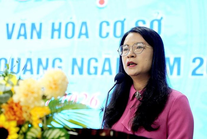 Bà Huỳnh Thị Thu Thủy, Phó Giám đốc Sở VHTTDL Quảng Ngãi phát biểu tại Hội nghị