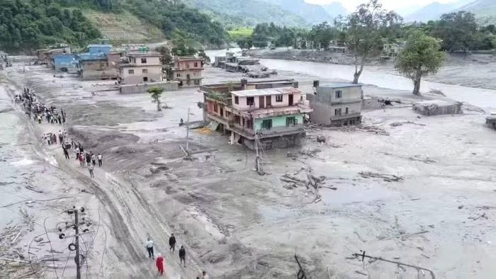 Khu vực Nuwakot, Nepal tan hoang sau trận lũ quét ngày 26/8. (Ảnh: Tân Hoa Xã)