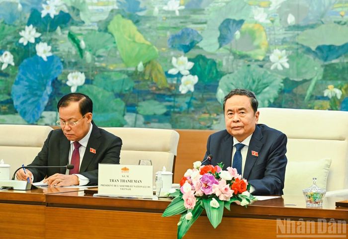 Chủ tịch Quốc hội Trần Thanh Mẫn phát biểu tại cuộc tiếp. (Ảnh: DUY LINH)