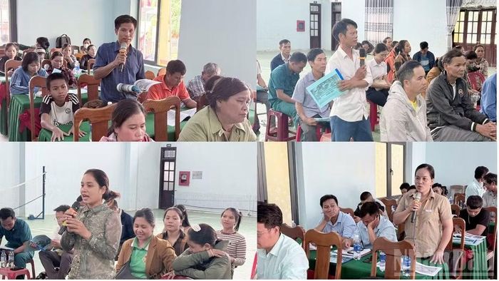 Người dân vùng hạ du tích cực trao đổi, phát biểu ý kiến và nêu những vấn đề thực tế liên quan đến công tác phòng, tránh và giảm nhẹ thiên tai tại chương trình tuyên truyền. (Ảnh: VĂN NHÂN-TRẦN NGỌC)