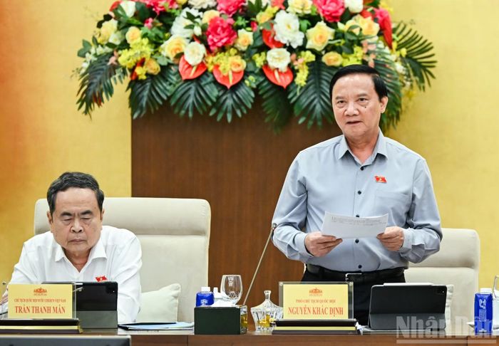 Phó Chủ tịch Quốc hội Nguyễn Khắc Định phát biểu tại phiên họp. (Ảnh: DUY LINH)