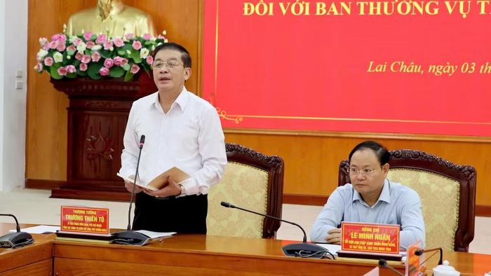 Đồng chí Phó Trưởng đoàn kiểm tra, giám sát của Bộ Chính trị phát biểu tại buổi làm việc. (Ảnh: Trần Tuấn)