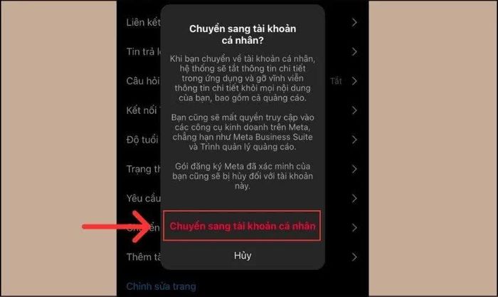 Instagram sẽ hiển thị hộp thoại xác nhận.