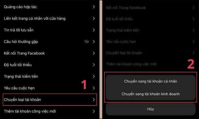 Nhấn Chuyển loại tài khoản.
