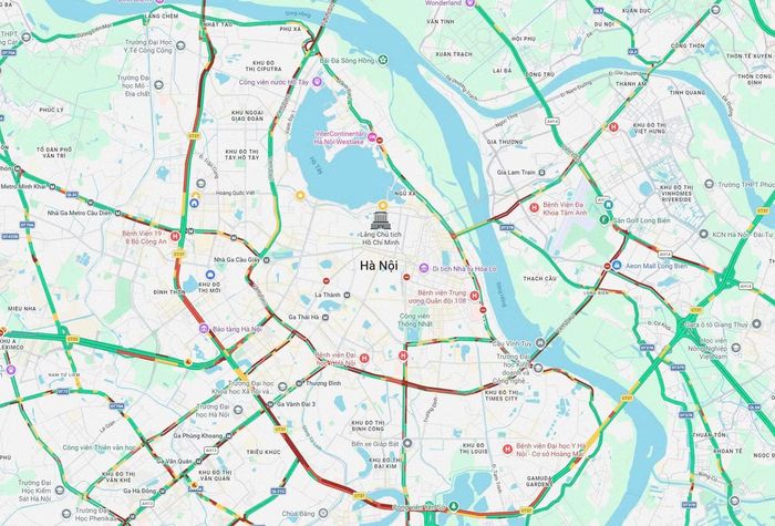 Bản đồ giao thông Hà Nội được ghi nhận lúc 8h30 sáng ngày 3/9/2026. Ảnh: Google Maps
