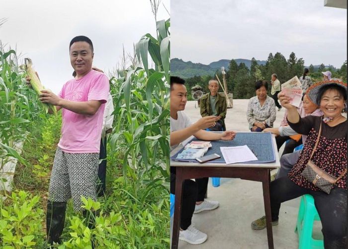 Người đàn ông bỏ phố về quê lập nghiệp, hạnh phúc khi tự tay trả lương cho bà con nông dân. Ảnh: 163