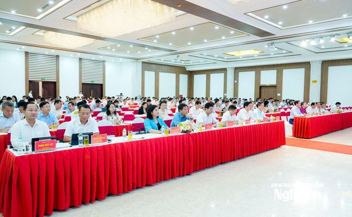 Quang cảnh hội nghị tại điểm cầu tỉnh Nghệ An. Ảnh: Phạm Bằng