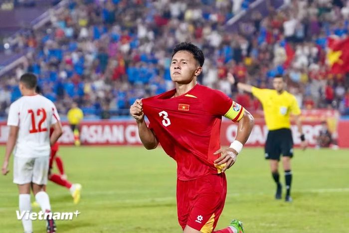 Những nỗ lực của U20 Việt Nam được chuyển hoá thành bàn thắng ở phút thứ 66, với pha lập công của đội trưởng Nguyễn Quốc Khánh. (Ảnh: Việt Anh/Vietnam+)