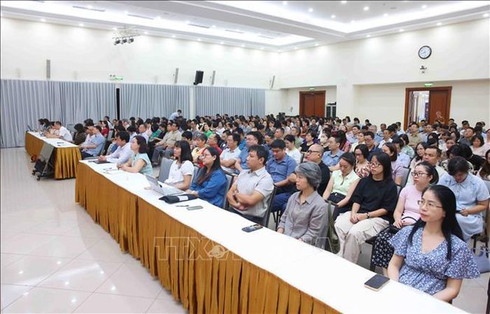 Đảng viên thuộc Đảng bộ Thông tấn xã Việt Nam tham dự Hội nghị trực tuyến tại điểm cầu trụ sở Thông tấn Quốc gia (5 Lý Thường Kiệt, Hà Nội). Ảnh: Phạm Kiên/TTXVN