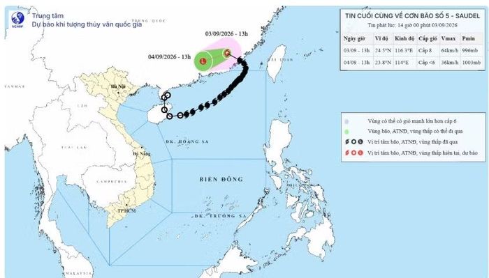 Chiều 3/9, bão số 5 đi sâu vào đất liền phía Đông Nam tỉnh Phúc Kiến (Trung Quốc). Ảnh: nchmf.gov.vn