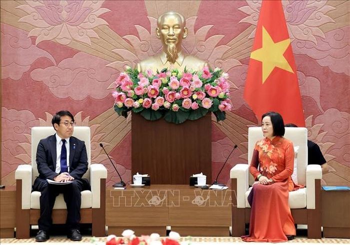 Phó Chủ tịch Quốc hội Nguyễn Thị Thanh tiếp Ngài Saito Hiroaki, Chủ nhiệm Ủy ban Giáo dục, Văn hóa, Thể thao, Khoa học và Công nghệ của Hạ viện Nhật Bản. Ảnh: Tuấn Anh/TTXVN
