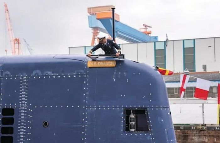 Tàu ngầm INS Drakon trong lễ đặt tên tại Đức, tháng 11/2024. Ảnh: IDF