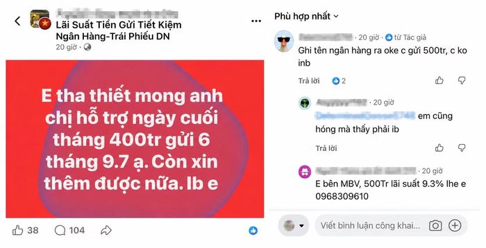 Ảnh chụp màn hình lời chào mời gửi tiền ở một hội nhóm trên mạng xã hội.