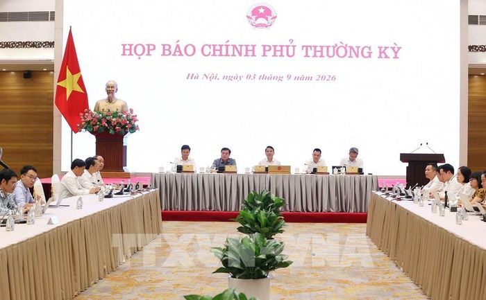 Họp báo Chính phủ thường kỳ tháng 8/2026. Ảnh: Văn Điệp - TTXVN
