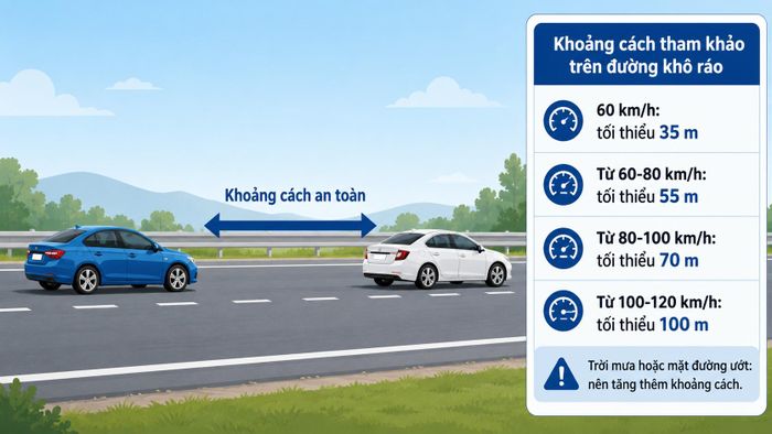 Giữ khoảng cách, không chạy sát xe phía trước.