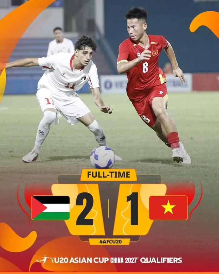 U20 Việt Nam tiếp tục gây thất vọng khi nhận thất bại 1-2 trước U20 Palestine trên sân Việt Trì ở lượt trận thứ hai bảng C vòng loại U20 châu Á 2027. Ảnh: AFC