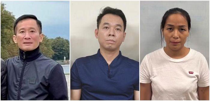 Các đối tượng Bùi Chân Phương, Hà Văn Nam, Trần Thị Hồng Hạnh (từ trái qua). Ảnh: Bộ Công an
