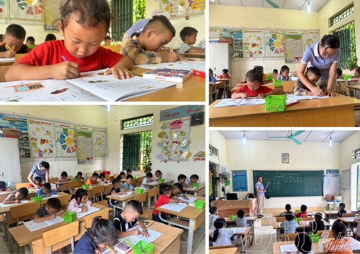 Cô giáo Lê Thị Xuyến dạy làm quen Tiếng Việt cho học sinh chuẩn bị bước vào lớp 1.