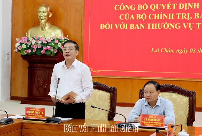 Thượng tướng Trương Thiên Tô - Phó Chủ nhiệm Tổng cục Chính trị Quân đội nhân dân Việt Nam, Phó Trưởng Đoàn Kiểm tra, giám sát phát biểu kết luận hội nghị. 