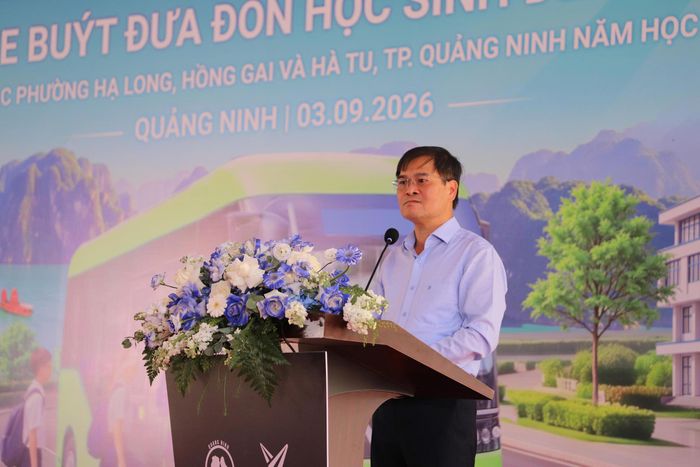 Ông Bùi Văn Khắng, Chủ tịch UBND thành phố Quảng Ninh phát biểu tại buổi lễ.