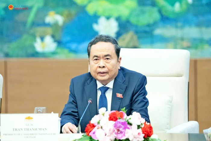 Chủ tịch Quốc hội Trần Thanh Mẫn phát biểu tại cuộc tiếp