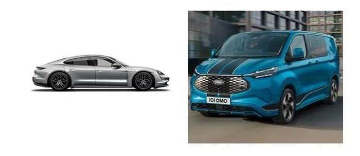 Ảnh: Từ trái qua phải xe ô tô Porsche Taycan và Ford thuộc diện thu hồi.