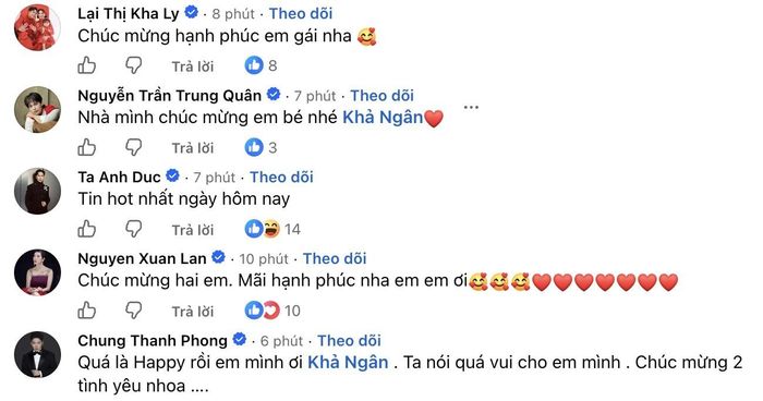 Cả showbiz đều chúc mừng màn "đánh úp" của Khả Ngân và Nhan Phúc Vinh. Ảnh chụp màn hình