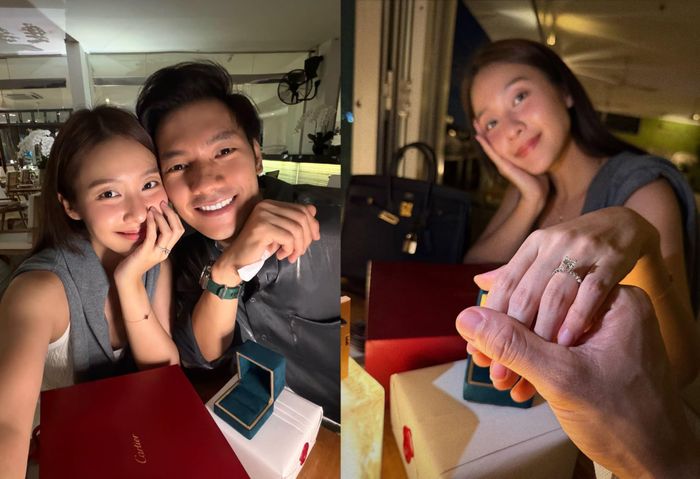 Nhan Phúc Vinh và Khả Ngân trong khoảnh khắc ngọt ngào sau màn cầu hôn.