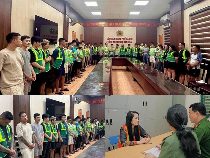 Các đối tượng liên quan trong vụ án được triệu tập về trụ sở Công an phường Yên Hòa để phục vụ công tác đấu tranh, điều tra mở rộng. Ảnh CAHN