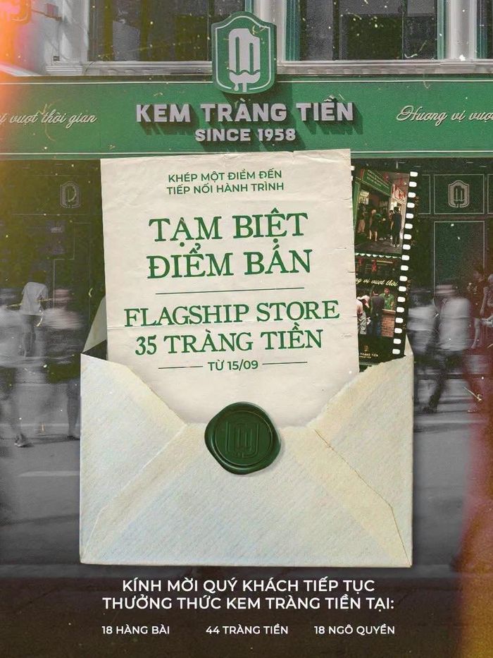 Flagship Store 35 Tràng Tiền sẽ chính thức dừng đón khách từ ngày 15/9/2026. Ảnh: Kem Tràng Tiền.