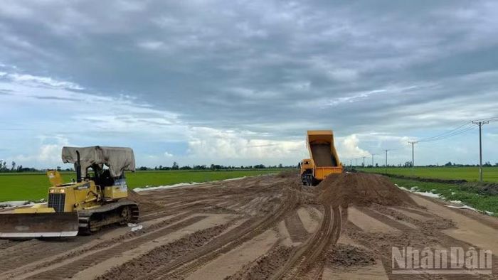 Nhà thầu thi công cao tốc Châu Đốc-Cần Thơ-Sóc Trăng đoạn qua thành phố Cần Thơ. Ảnh: THANH TÂM