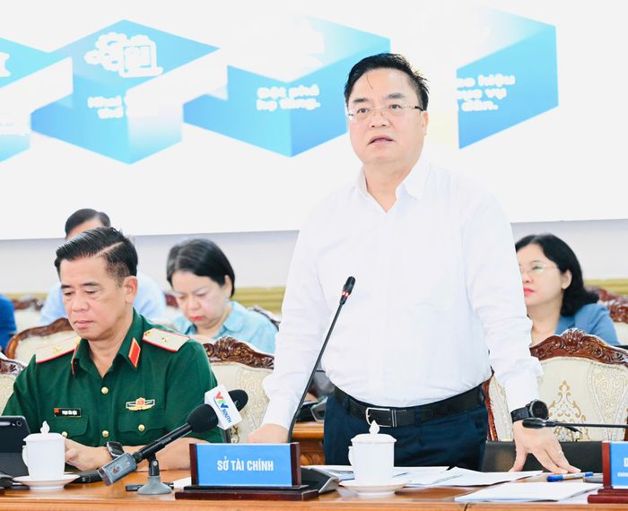  Giám đốc Sở Tài chính Hoàng Vũ Thảnh báo cáo tại phiên họp. Ảnh: VIỆT DŨNG 