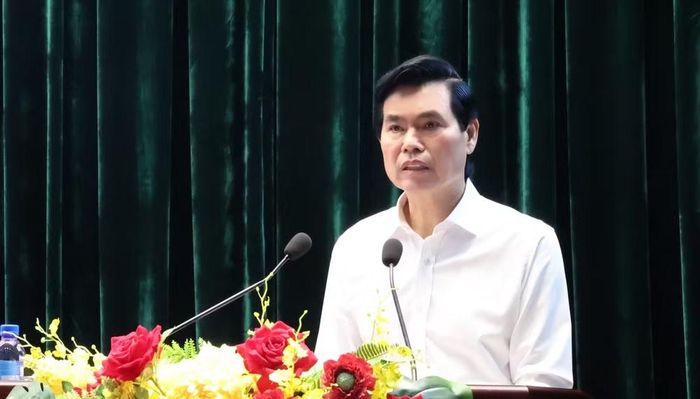 Bí thư Tỉnh uỷ Lạng Sơn Hoàng Quốc Khánh phát biểu tại hội nghị - Ảnh: BLS.