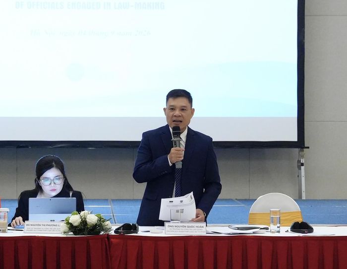 Vụ trưởng Vụ Công tác xây dựng văn bản quy phạm pháp luật Nguyễn Quốc Hoàn phát biểu bế mạc.