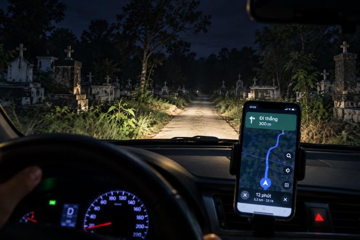 Đi theo Google Maps, nhiều tài xế chia sẻ từng bị đi lạc vào nghĩa trang. Ảnh mang tính minh họa được dựng bởi AI.