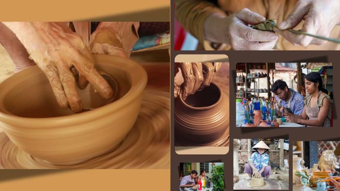 Không chỉ được ngắm, du khách có thể tự tay mình chuốt đất, xoay bàn gốm và thử tạo hình một sản phẩm nhỏ để cảm nhận sự công phu của nghề truyền thống hơn 500 năm tuổi. (Ảnh: Vietnam+)